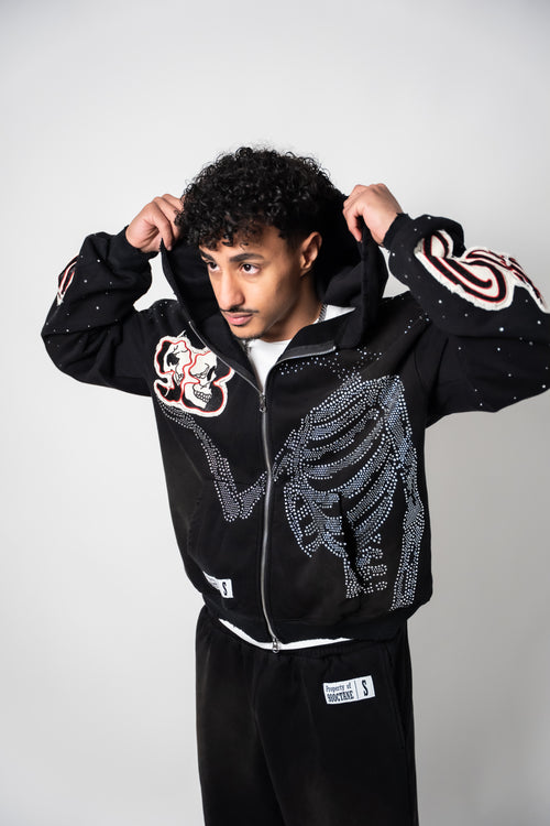 Black Eternity Rhinestone Zip Up