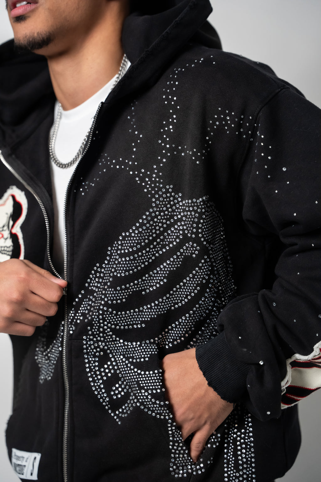 Black Eternity Rhinestone Zip Up