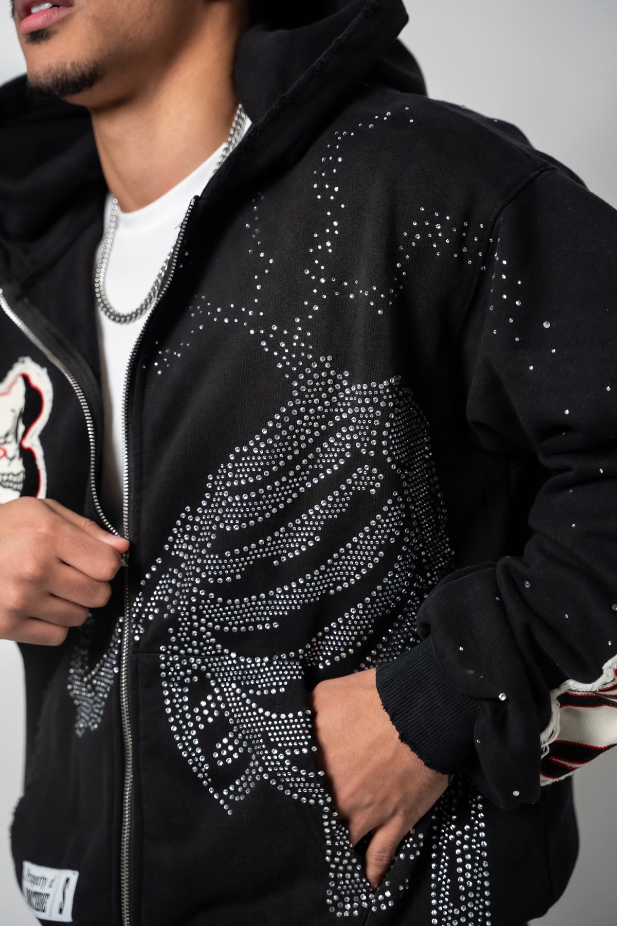 Black Eternity Rhinestone Zip Up