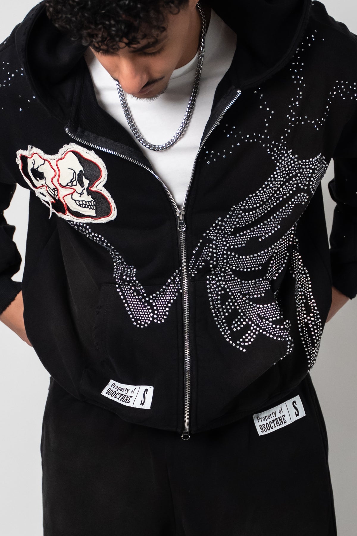 Black Eternity Rhinestone Zip Up