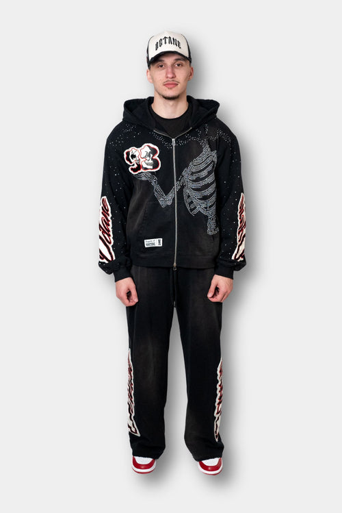 Black Eternity Rhinestone Zip Up